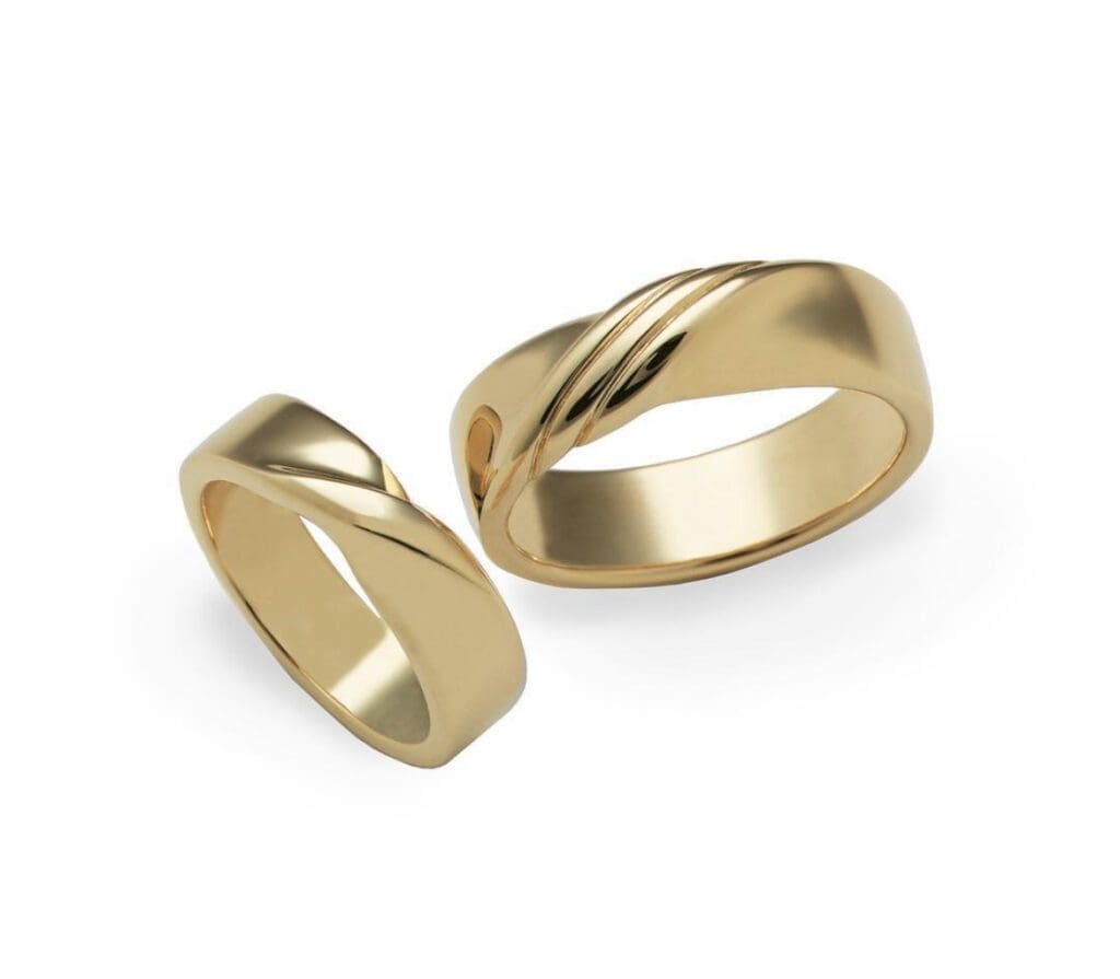 Mobius Twist wedding bands Brown Goldsmiths' Mobius twist wedding bands yellow gold